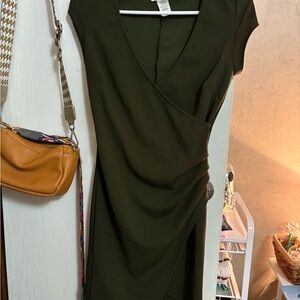 Elegant Olive Green Wrap Dress